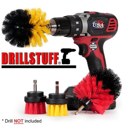 Image showing  Stiff Bristle Deck Brush, Concrete, Grout Scrub Brush, All Purpose Bathroom Drill Brushes for Cleaning Shower