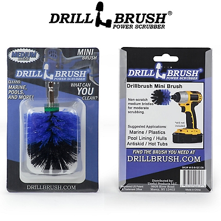 Drillbrush Pool Scrub Brush, Boat Accessories, Hull Cleaner, Kayak, Canoe, Carpet Cleaner, Deck Brush, Fiberglass, MINI-DB-BLUE