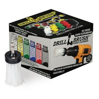 Drillbrush 1 in. White Brush, Soft Stiffness, Long Bristles, Home & Auto Spot Cleaning, 1IN-L-W-QC-DB