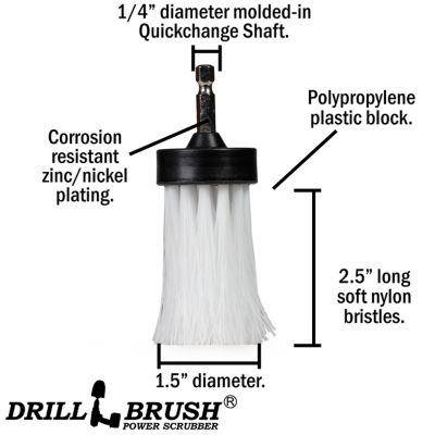 Image showing  1 in. White Brush, Soft Stiffness, Long Bristles, Home & Auto Spot Cleaning, 1IN-L-W-QC-DB