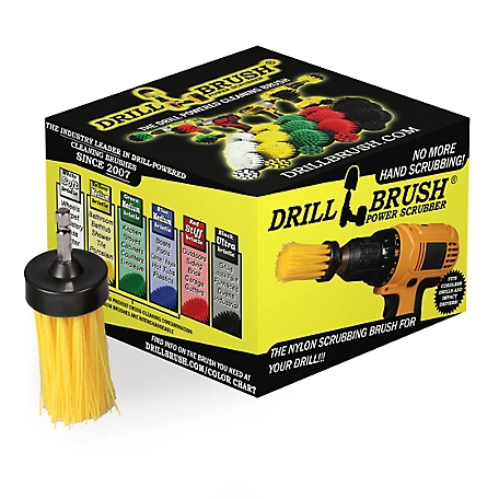 Drillbrush 1 in. Yellow Brush, Medium Stiffness, Long Bristles, Bathroom Spot Cleaning, 1IN-L-Y-QC-DB