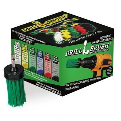 Drillbrush 1 in. Green Brush, Medium Stiffness, Long Bristles, Kitchen Spot Cleaning, 1IN-L-G-QC-DB