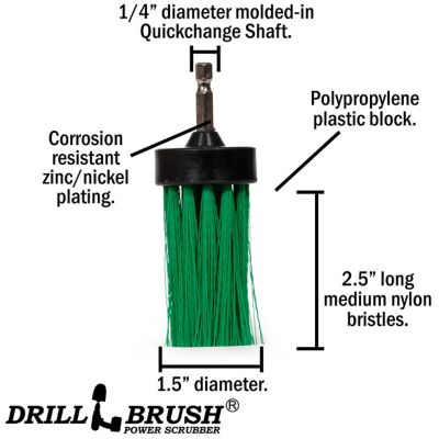 Image showing  1 in. Green Brush, Medium Stiffness, Long Bristles, Kitchen Spot Cleaning, 1IN-L-G-QC-DB