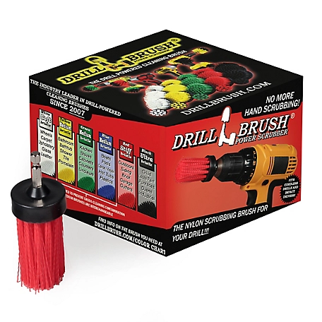 Drillbrush 1 in. Red Brush, High Stiffness, Long Bristles, Outdoor & Patio Spot Cleaning, 1IN-L-R-QC-DB