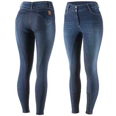 Horze Women's Kaia High-Waisted Denim Full-Seat Breeches, Silicone Grip