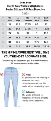 Culotte D'équitation Horze Kaia - Femme Taille Haute, Denim Silicone - Bleu Plomb - 28