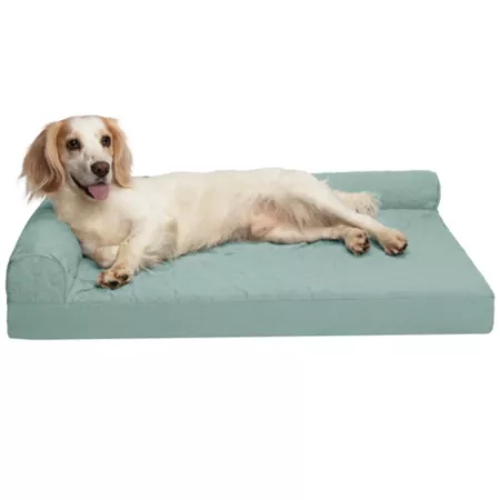 FurHaven Luxury Quilted Legged L-Shaped Dog Bed with Chair Bolster Dog Beds