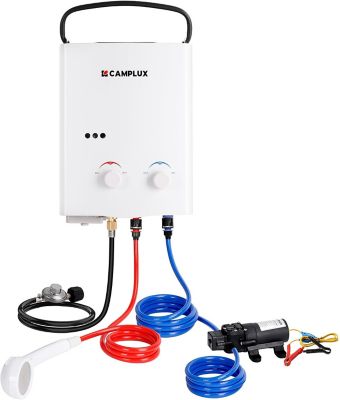 Camplux 1.32 GPM 34,000 BTU Outdoor Portable Propane Tankless Water Heater Set, White