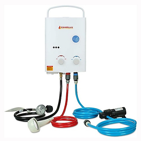 Camplux 1.32 GPM 34,000 BTU Outdoor Portable Propane Tankless Water Heater Set, White