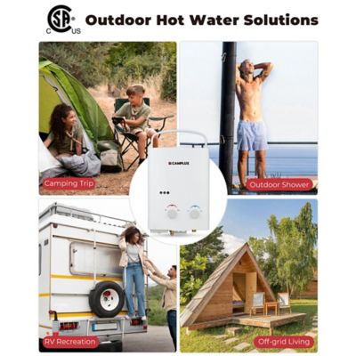 Image showing  1.32 GPM 34,000 BTU Outdoor Portable Propane Tankless Water Heater Set, White