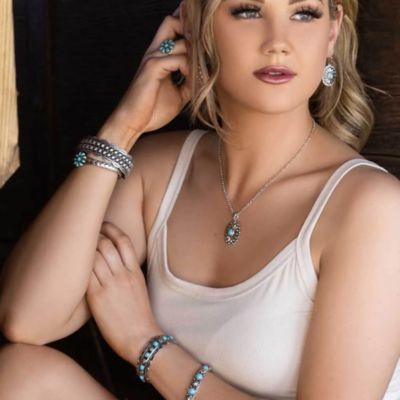 Image showing  Women's Blue Sunflower Brass Cuff Bracelet, Silver