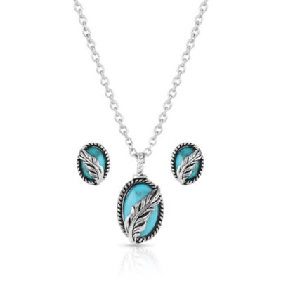 Montana Silversmiths World's Feather Brass Jewelry Set, Turquoise