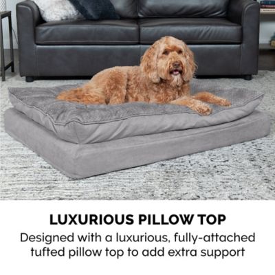 Image showing 5 th FurHaven Minky Faux Fur & Suede Pillow-Top Orthopedic Dog Bed, Medium, Titanium Gray