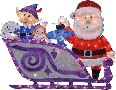 ProductWorks 42 in. (W) Rudolph Santa and Sleigh 2D Pre-Lit LED Yard Art, 16366_L2D_MYT