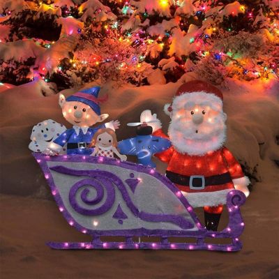 Image showing  42 in. (W) Rudolph Santa and Sleigh 2D Pre-Lit LED Yard Art