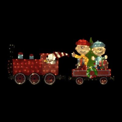 ProductWorks 79 in. Wide Peanuts Pre-Lit LED 2D Yard Art Two pc. Train Set, 46303_MYT