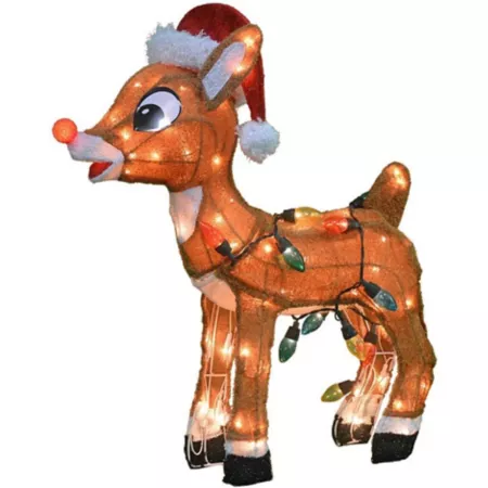 ProductWorks 24" 3D Pre-Lit Standing Rudolph Yard Art with C9 Lights Christmas Statues