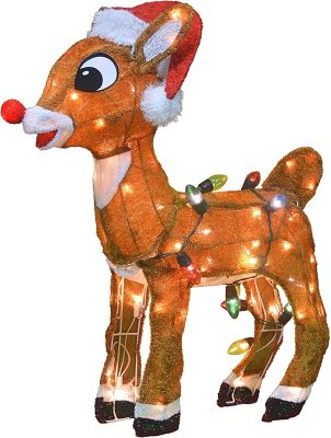 ProductWorks 24 in. Rudolph 3D Pre-Lit LED Yard Art Rudolph with Santa Hat Scarf, 46434_MYT