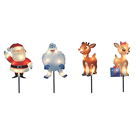 ProductWorks 8 in. Rudolph 4 Pack Pre-Lit 2D LED Pathway Markers, 46436_MYT