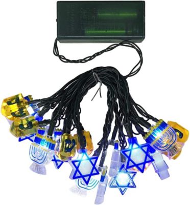 ProductWorks Ultra LED Battery Operated 20L on Off Twinkle Timer Dreidel, Star of David, Menorah, 49712_MYT