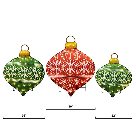 ProductWorks Ccl, Set of Three 3D Pre-Lit Vintage Ornaments, 56501_MYT