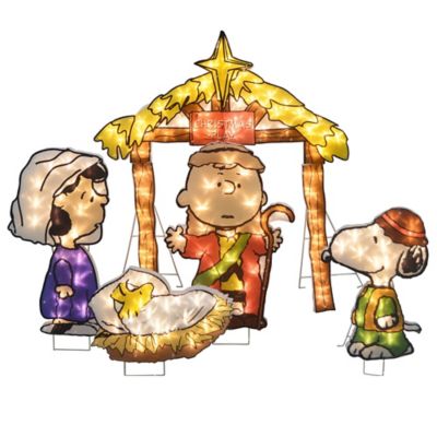 ProductWorks 32 in. 2-D Pre-Lit LED Peanuts Nativity Pageant Yard Art Set, 5 pc.