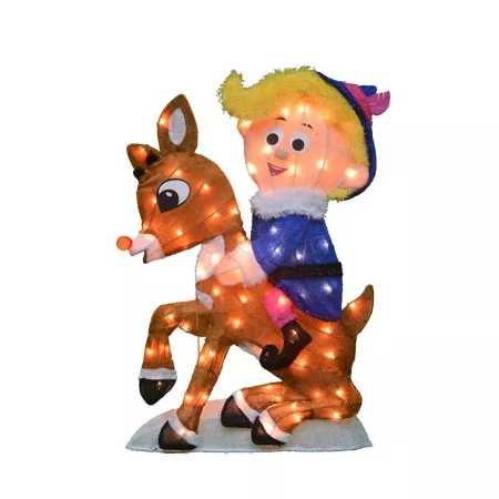 ProductWorks 32" Pre-Lit 2D LED Hermey and Rudolph Court Art Christmas Statues