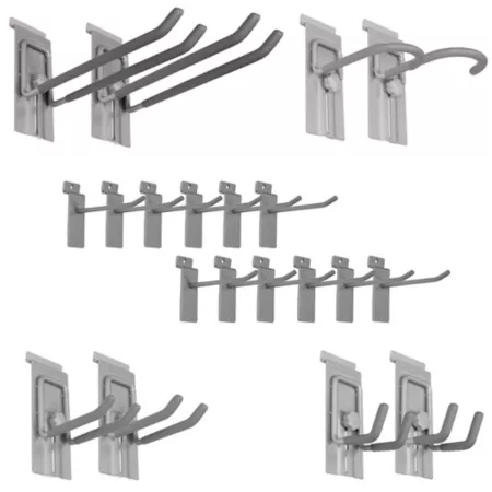 CrownWall Garage Organization Assorted Hook Kit for Slatted Wall Gray 20 Count. Slat Wall Accessories