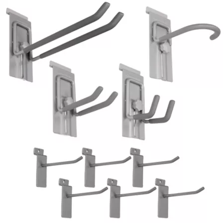 CrownWall Garage Organization Assorted Hook Kit for Slatted Wall Gray 10 Piece. Slat Wall Accessories