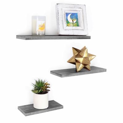 Under.Stated Floating Shelves, Wall Hanging Shelf Set For Living Room, Office, Kitchen, Bathroom, And Bedroom, Grey Sm Fltg