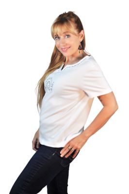 Image showing  Women's Seashell Stud Notch Collar Short Sleeve Knit Top