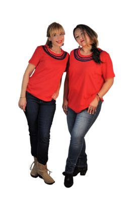 Image showing  Ric Rac Pom Pom Crew Neck Short Sleeve Knit Top