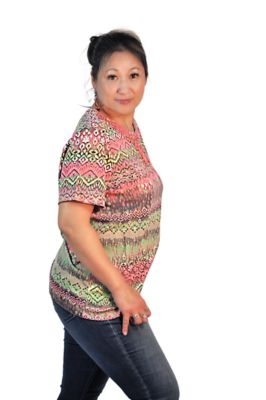 Image showing  Women's Short Sleeve Ric Rac Split Neck Printed Knit Top