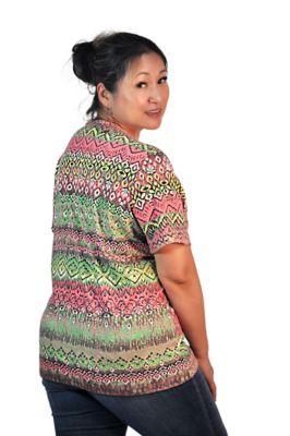 Image showing  Women's Short Sleeve Ric Rac Split Neck Printed Knit Top