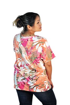 Image showing  Women's Short Sleeve Beaded Notch Collar Mult Fern Printed Top