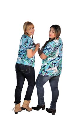 Image showing  Short Sleeve Beaded Notch Collar Postcard Mult Printed Top