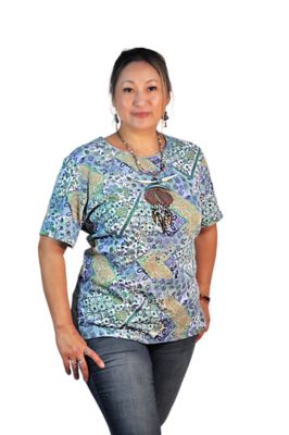 Image showing  Women's Short Sleeve Jacobean Print Crew Neck Knit Top