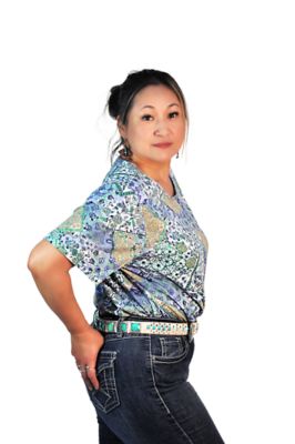 Image showing  Women's Short Sleeve Jacobean Print Crew Neck Knit Top