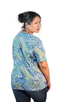 Image showing  Women's Short Sleeve Jacobean Print Crew Neck Knit Top