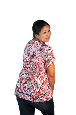 Image showing  Women's Short Sleeve Watercolor Paisley Print Crew Neck Knit Top