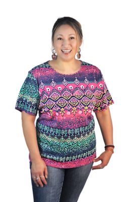 Cccstore Women's Short Sleeve Stripe Ikat Print Crew Neck Knit Top