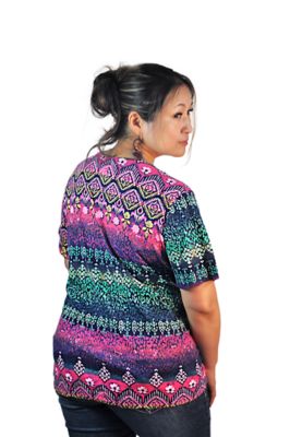 Image showing  Women's Short Sleeve Stripe Ikat Print Crew Neck Knit Top