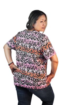 Image showing  Short Sleeve Tribal Biadere Print Crew Neck Knit Top