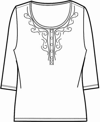 Image showing  Women's Three Quarter Sleeve Paisley Print Faux Henley with Heat Seal Studs