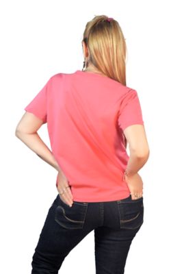 Image showing  Short Sleeve Split Neck Embroidered 2 Fer Knit Top