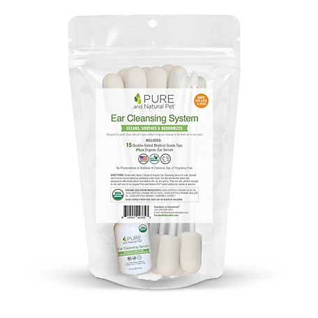 Pure and Natural Pet Ear Cleansing System 15 Double-Sided Tips, 2 oz. Serum, PN215-2OZ