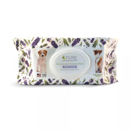 Pure and Natural Pet Cleaning and Grooming Wipes Lavender/Rosemary Pack of 100 Dog Shampoos & Conditioners