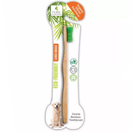 Pure and Natural Pet Organic Dental Solutions Bamboo Brush for Dogs Large Dog Teeth Cleaning & Breath Freshening