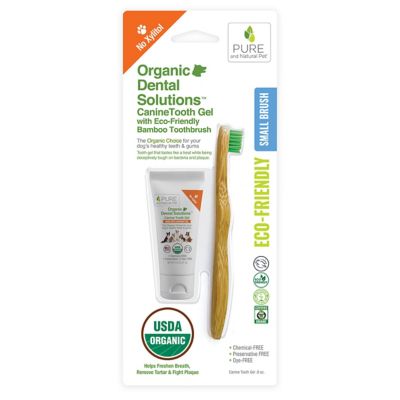 Pure and Natural Pet Organic Dental Solutions Canine Tooth Gel with Small Eco-Friendly Bamboo Toothbrush, 0.8 oz.