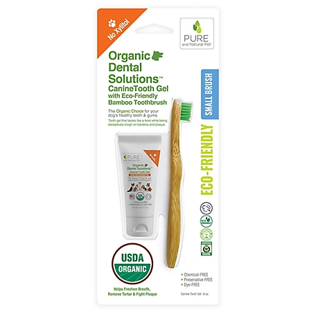 Pure and Natural Pet Organic Dental Solutions Canine Tooth Gel with Eco-Friendly Bamboo Toothbrush, Small, 0.8 oz.